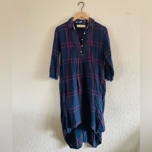 Anthropologie Isabelle Sinclair Blue High Low Plaid Navy Dress
